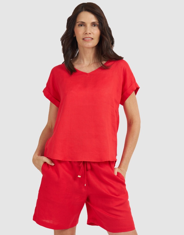 CAMIXA - Martina Linen V-Neck T-shirt