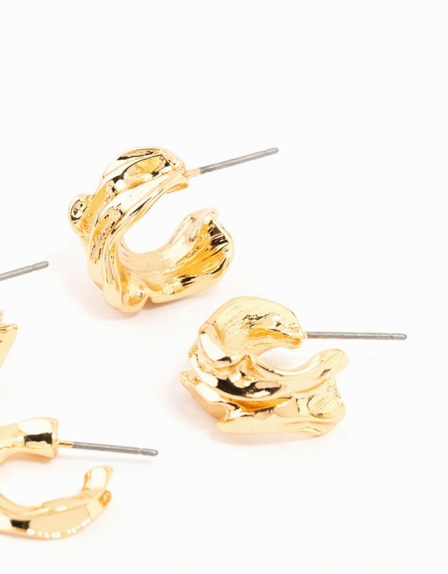 Lovisa - Gold Plated Molten Thick & Thin Hoop Earrings 2-Pack