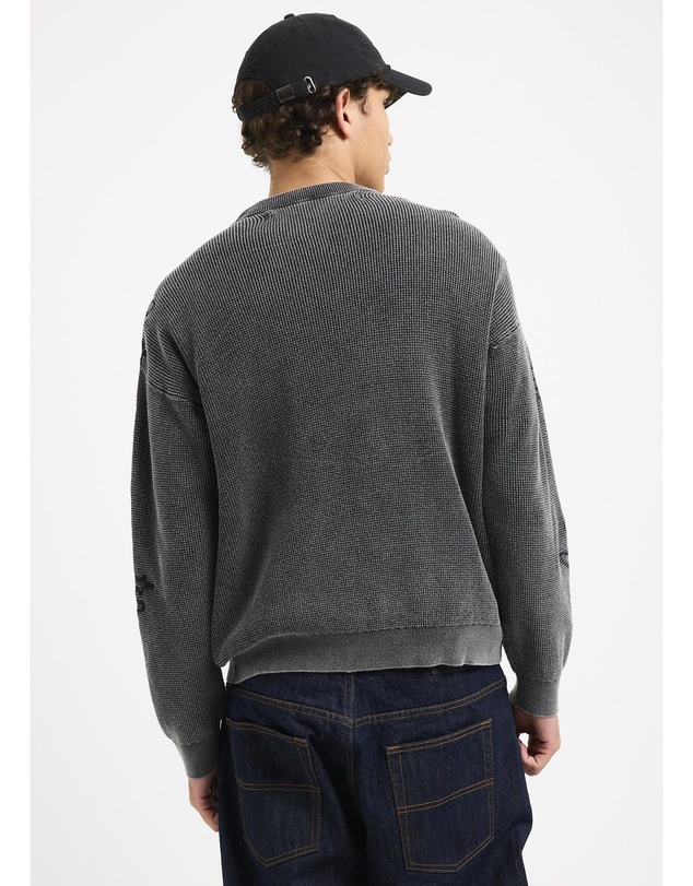 Black Noise White Rain - Scrawl Waffle Knit Jumper