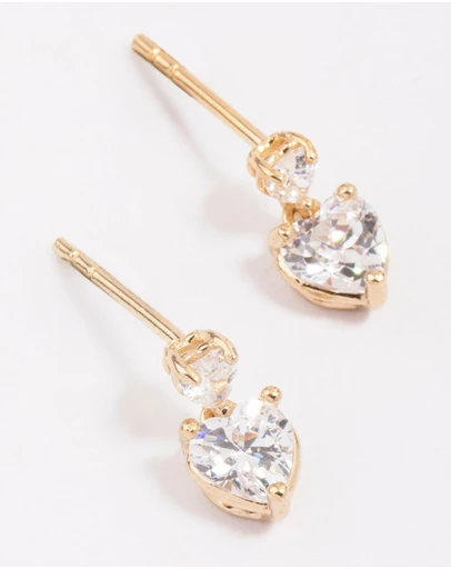 Lovisa - Gold Plated Sterling Silver Heart Cubic Zirconia Stud Earrings