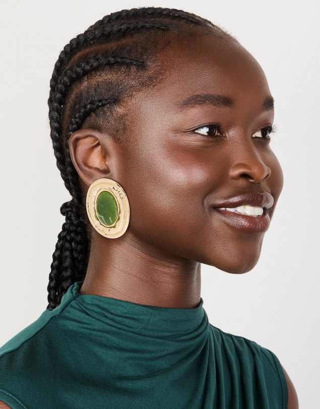 Lovisa - Gold Dark Green Enamel Statement Round Earrings
