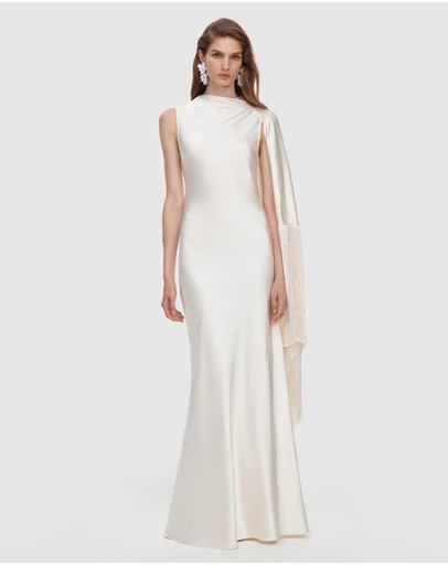 Self Portrait - Satin Fringed Maxi Dress