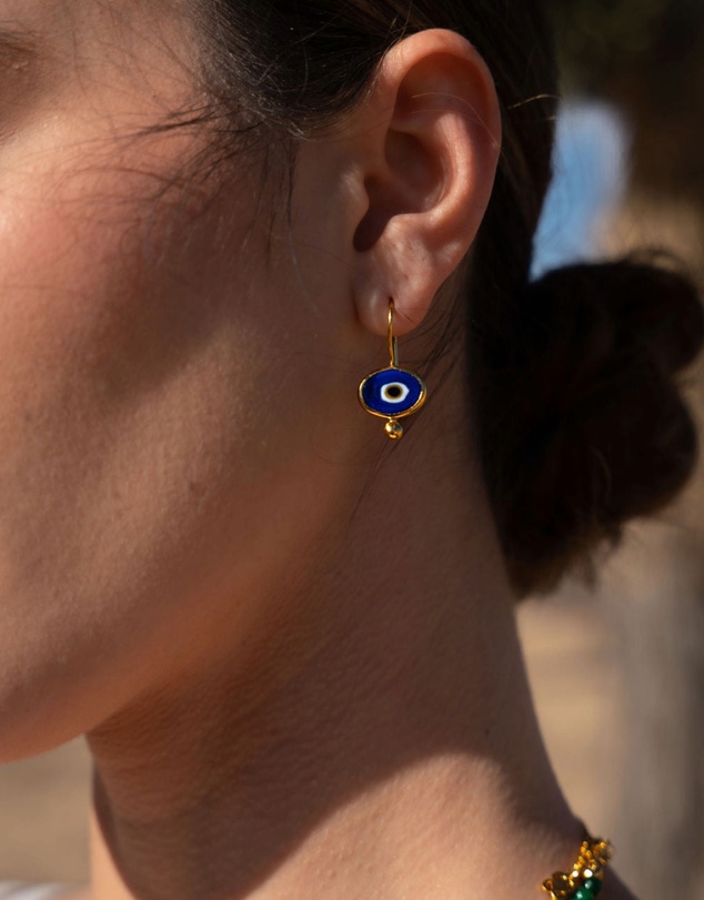 Ottoman Hands - Alara Navy Evil Eye Drop Earrings