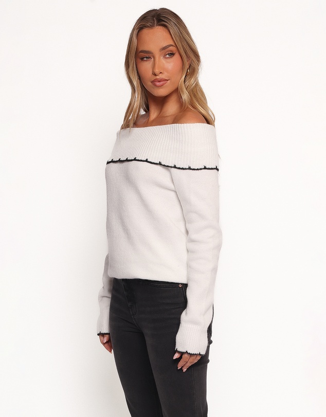 Petal & Pup - Yoana Off Shoulder Knit Sweater - White