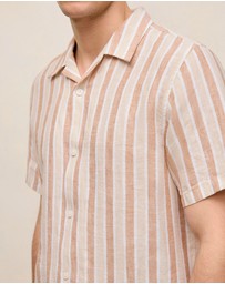 Trenery - Linen Tent Stripe Camp Shirt in Sand