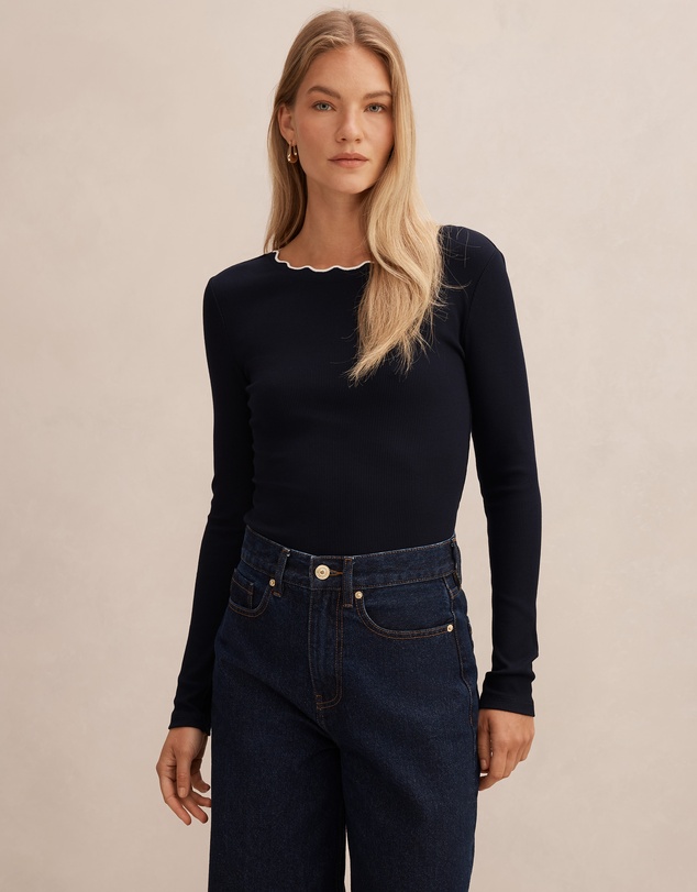 Forever New - Rebecca Scallop Long Sleeves Top