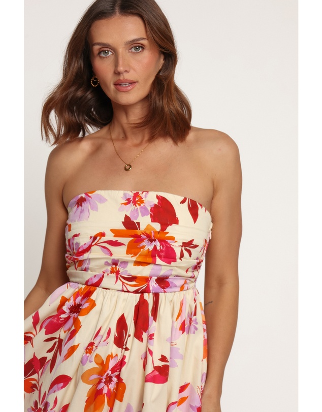 Petal & Pup - Kayt Strapless Dress - Orange Pink Floral