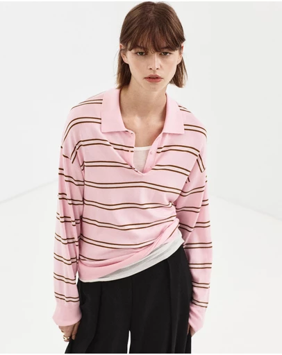 M.N.G - Striped Polo-Neck Sweater