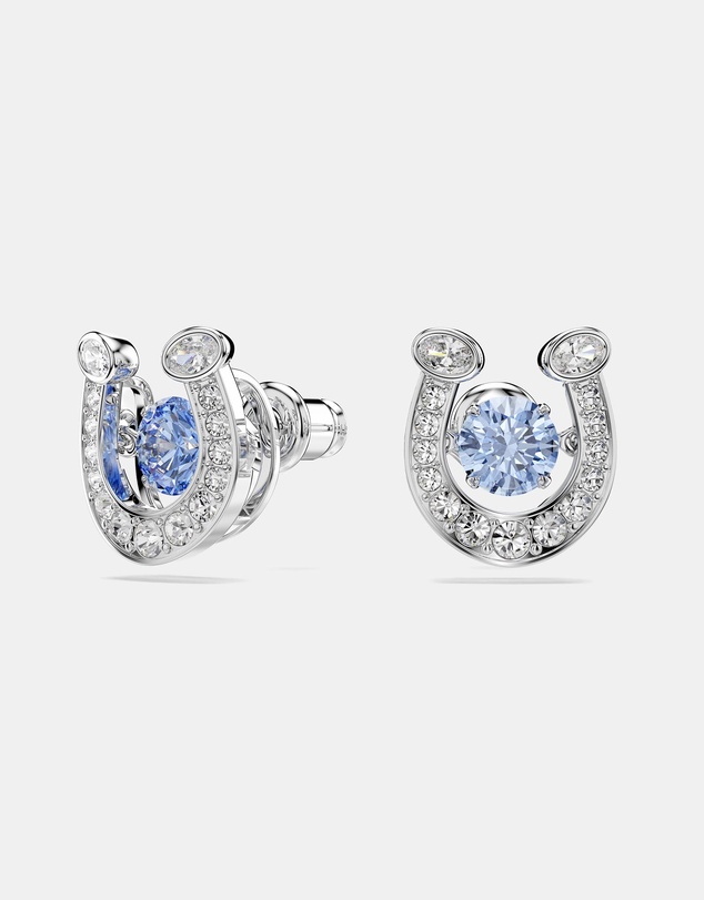 Swarovski - Symbolica Stud Earrings, Round Cut, Pav, Horseshoe, Blue, Rhodium Plated