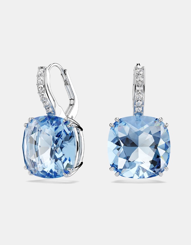 Swarovski - Millenia Drop Earrings, Cushion Cut, Blue, Rhodium Plated