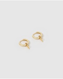 Izoa - Alphabet Letter F Huggie Earrings Gold