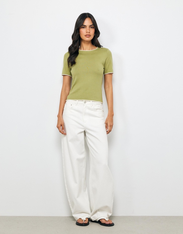 AERE - Ayla Contrast Organic Cotton Knit Top