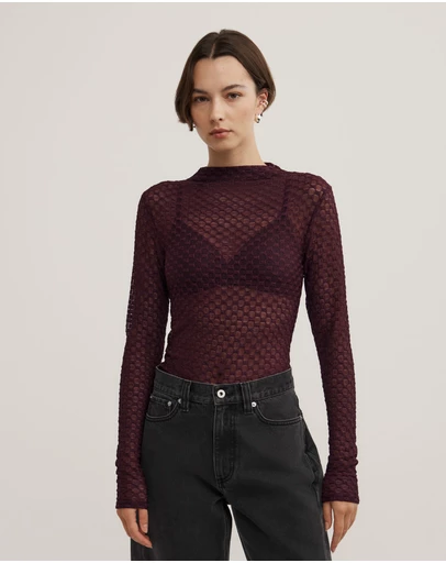 Witchery - Textured Mesh Long Sleeve Top
