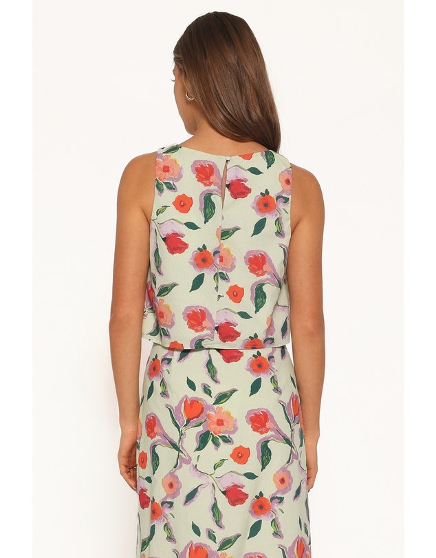 Petal & Pup - Madison Linen Cropped Tank - Green Painted Floral