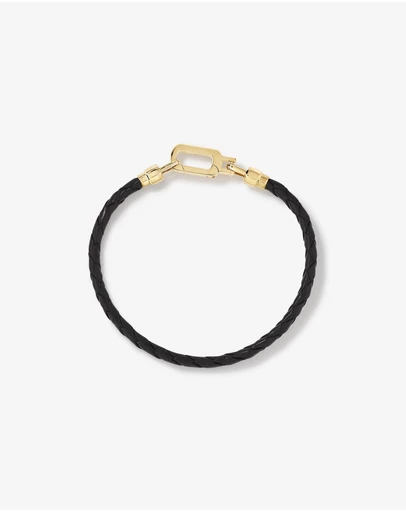 Michael Hill - Men's Black Leather Braided Bracelet with 10kt Yellow Gold