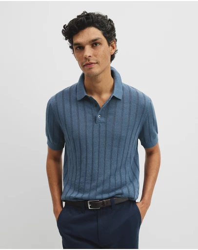 Country Road - Linen Cotton Stripe Knit Polo