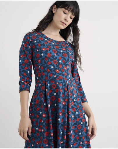 Seasalt - Seasalt Cornwall Blue Veronica Midi Dress in Organic Cotton Jersey