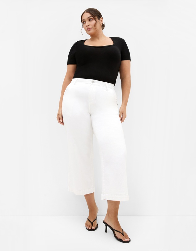 City Chic - Plus size Harley Fit Avery Wide Leg Crop Jean - ivory