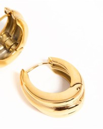 Lovisa - Waterproof Gold Plated Stainless Steel Hinged Hoop Indented Earrings