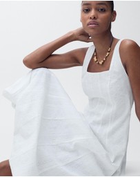 M.N.G - Pleats Embroidered Dress With Puffed Hem