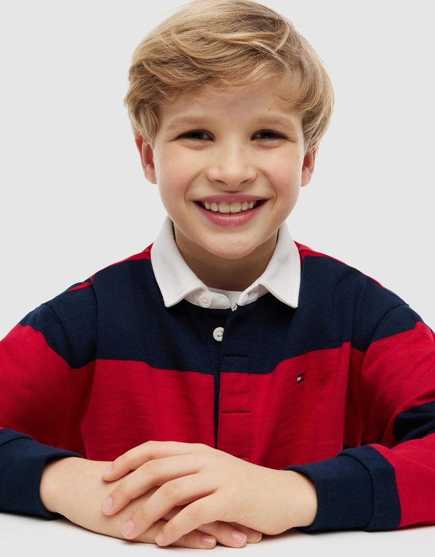 Tommy Hilfiger - Regular Fit Stripe Long Sleeve Polo Shirt - Teens