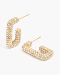 Lovisa - Waterproof Gold Plated Stainless Steel Diamante Pave Rectangle Hoop Earrings