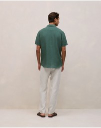 Trenery - Linen End On End Short Sleeve Shirt in Woodland Green