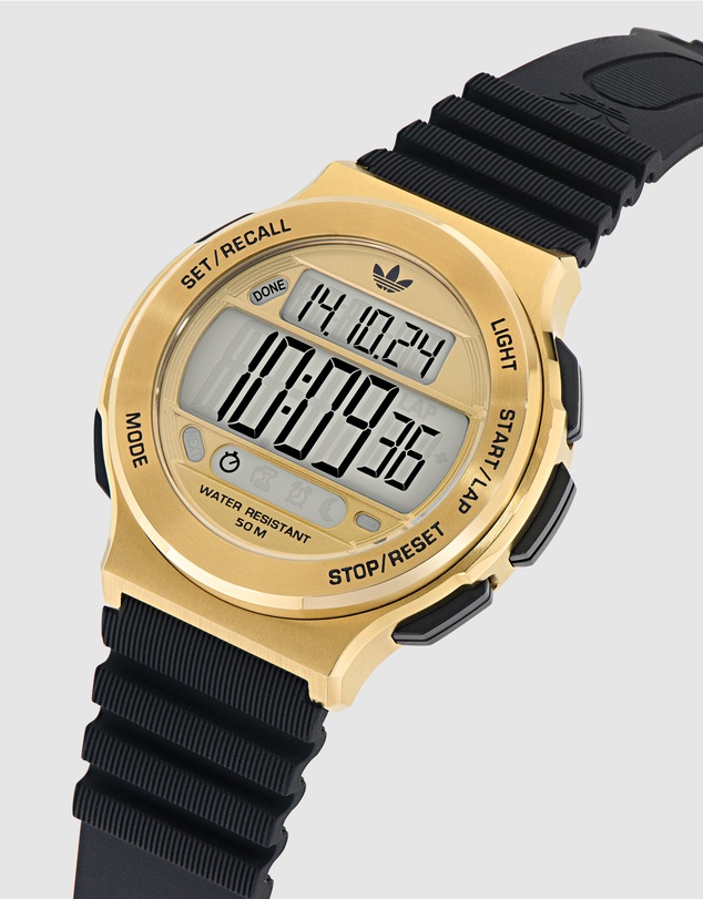 adidas Originals - Expression Three Digital IP Gold-Tone Black Silicone Watch