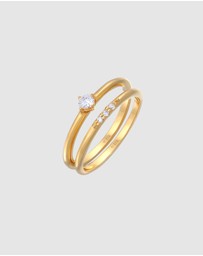 Elli Jewelry - Ring Set Solitaire Sparkling Cubic Zirconia in 925 Sterling Silver Gold Plated