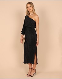 Petal & Pup - Pontee One Shoulder Pleated Midi Dress - Black