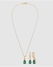 Elli Jewelry - Jewelry Set Drop Pendant Sparkling with Quartz Gemstone in 925 Sterling Silver Gold Plated