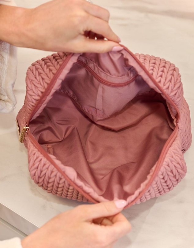 Sky Gazer - Luxe Quilted Make-Up & Toiletry Bag Set (Dusty Pink)