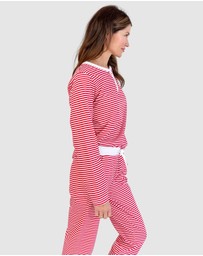 Sant And Abel - Women's Red Jersey Knit Stripe Long PJ Set
