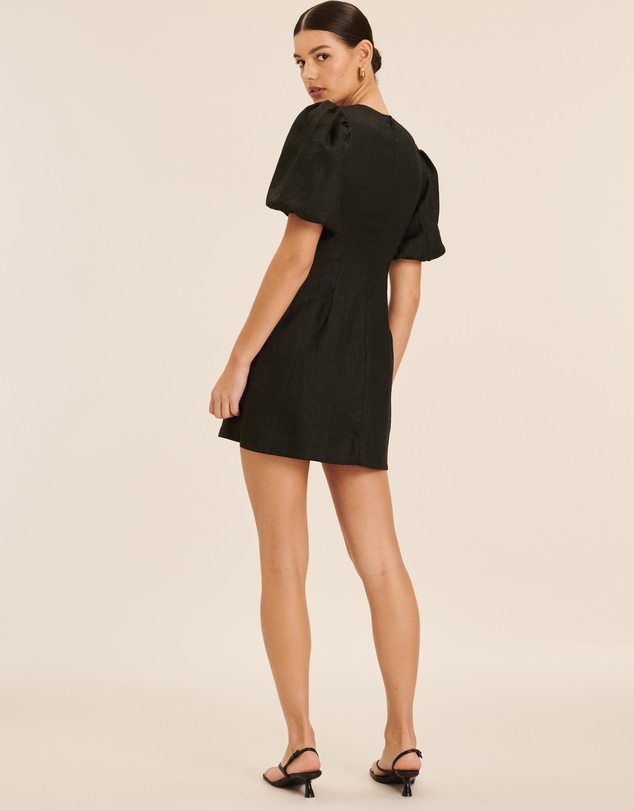 AERE - Linen Puff Sleeve Mini Dress