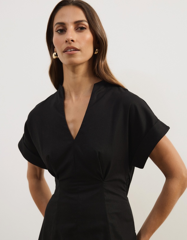 Atmos&Here - Jaci Linen Blend A-Line Shift Midi Dress