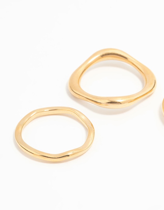 Lovisa - Waterproof Gold Plated Stainless Steel Organic Rings 3-Pack