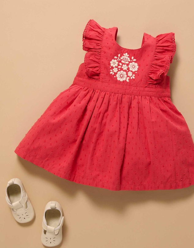 Purebaby - Red Embroidered Dress -Kids-Babies