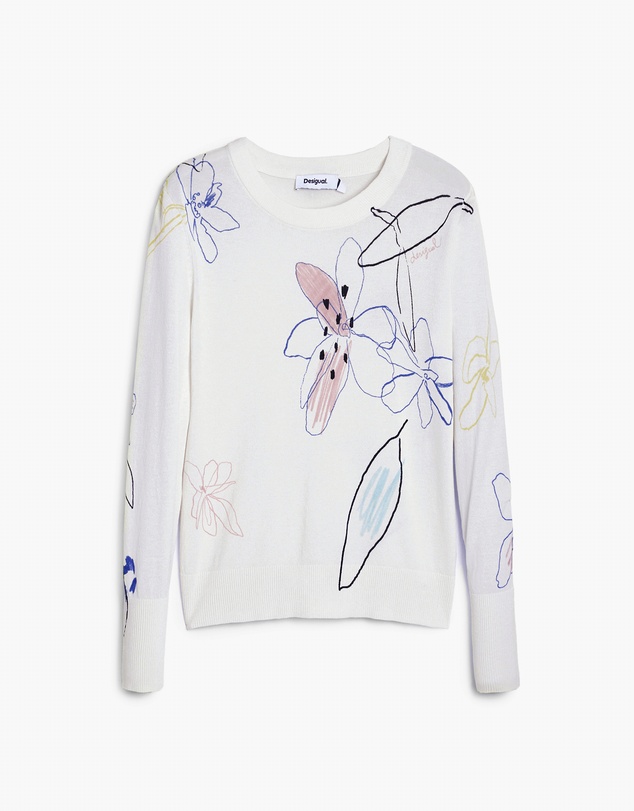 Desigual - Fine sweater with floral strokes