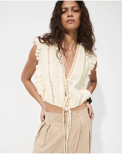 M.N.G - Cotton Ruffled Lace Blouse