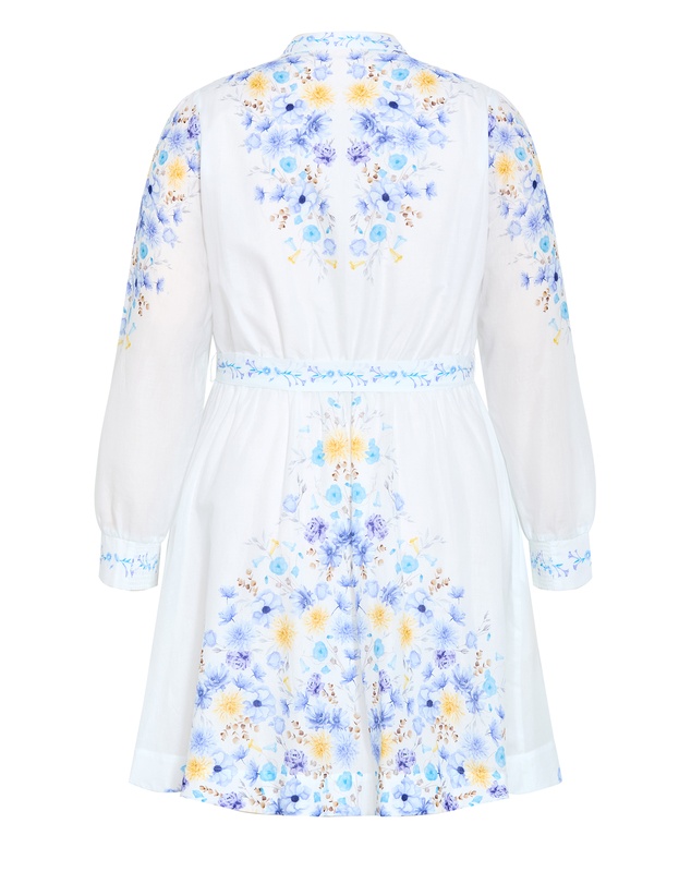 City Chic - Plus size Elia Blue Patrice Print Mini Dress - ivory