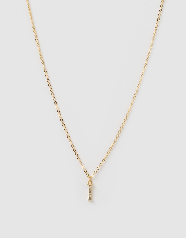 Izoa - Crystal Letter I Necklace Gold