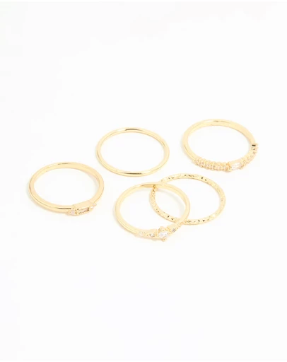 Lovisa - Gold Plated Cubic Zirconia & Plain Rings 5-Pack