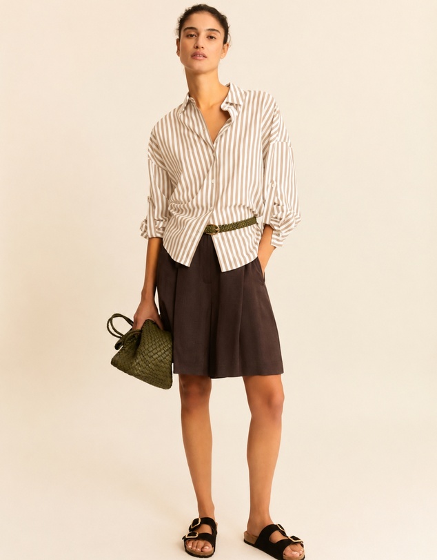 Emme - Ecru Alternating Viscose Shirt