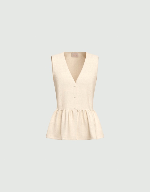 Emme - White Viscose Linen Waistcoat Top