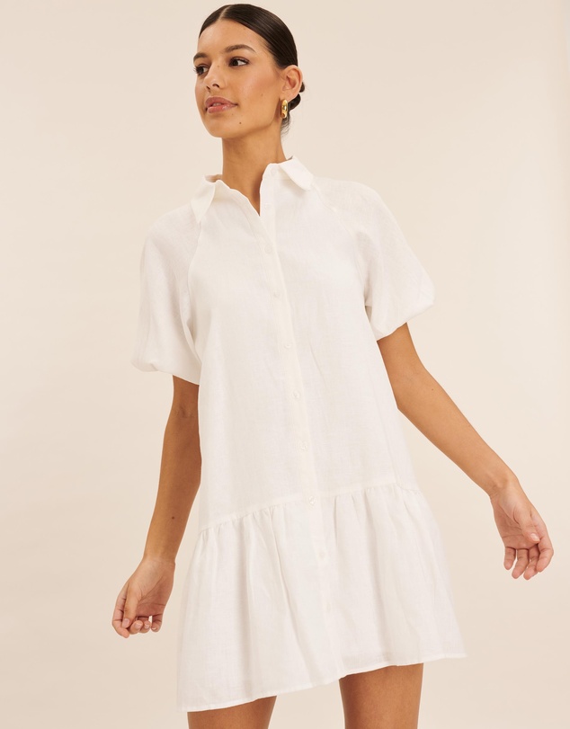AERE - Joia Linen Puff Sleeve Mini Dress