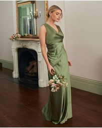 Six Stories - Plunge Drape Detail Satin Bridesmaid Dress