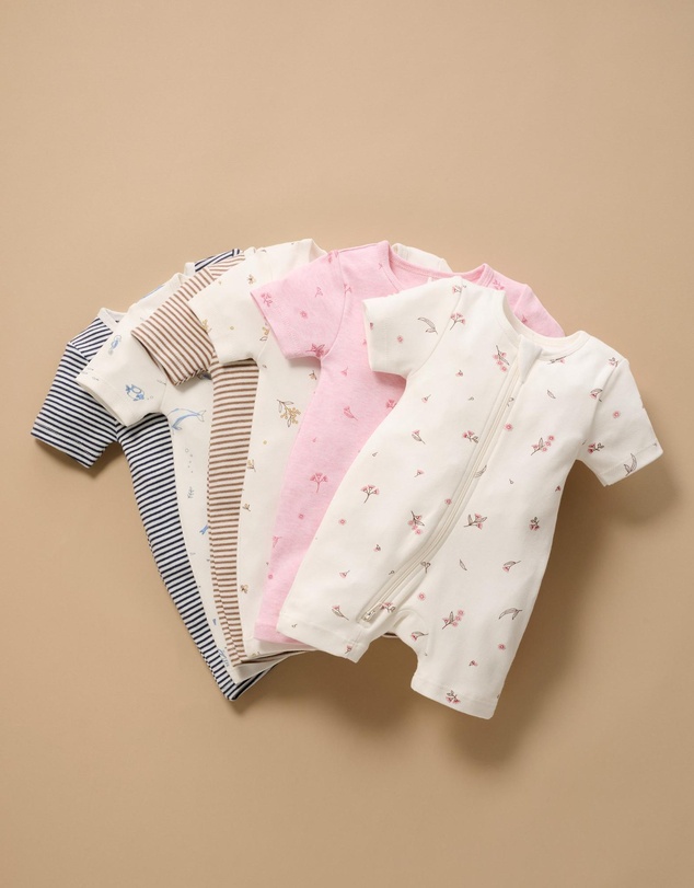 Purebaby - 2 Pack Short Zip Growsuit -Babies