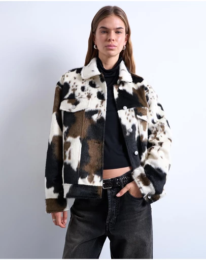 TOPSHOP - Faux Fur Western Trucker Jacket