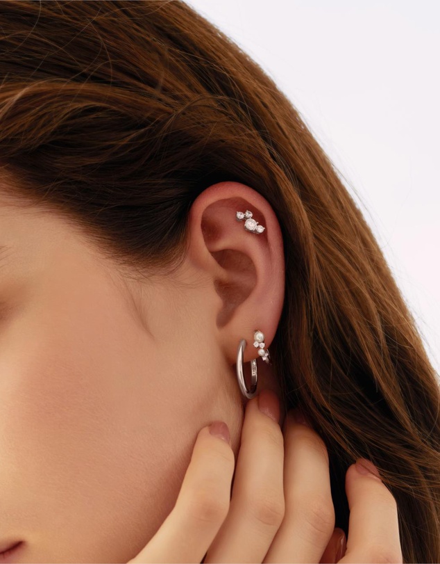 Ania Haie - Ania Haie Silver Shell Pearl Cluster Huggie Hoop Earrings