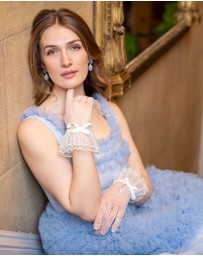 DENTS - Spotty Tulle Gloves with Double Cuff and Bow
